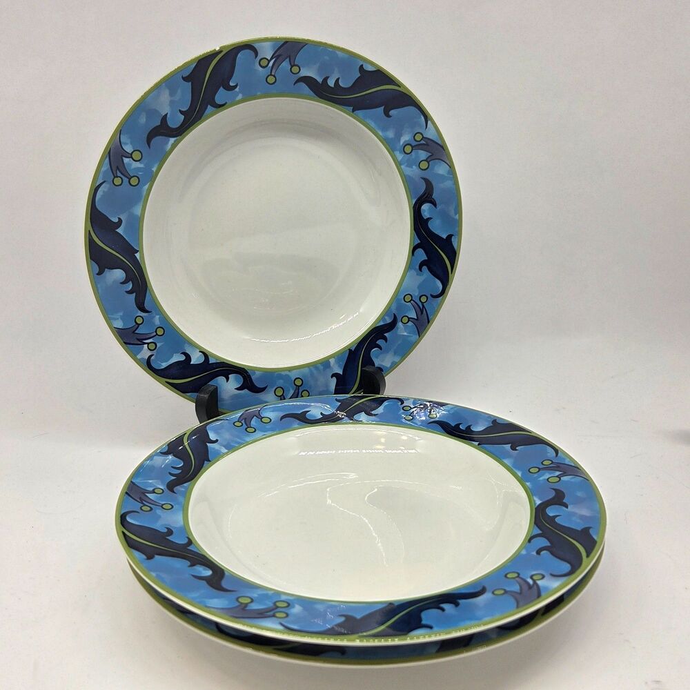 Sasaki Ruman Set Of 3 Palms & Pomegranates 8 1/2" Soup Bowls Discontinued EUC